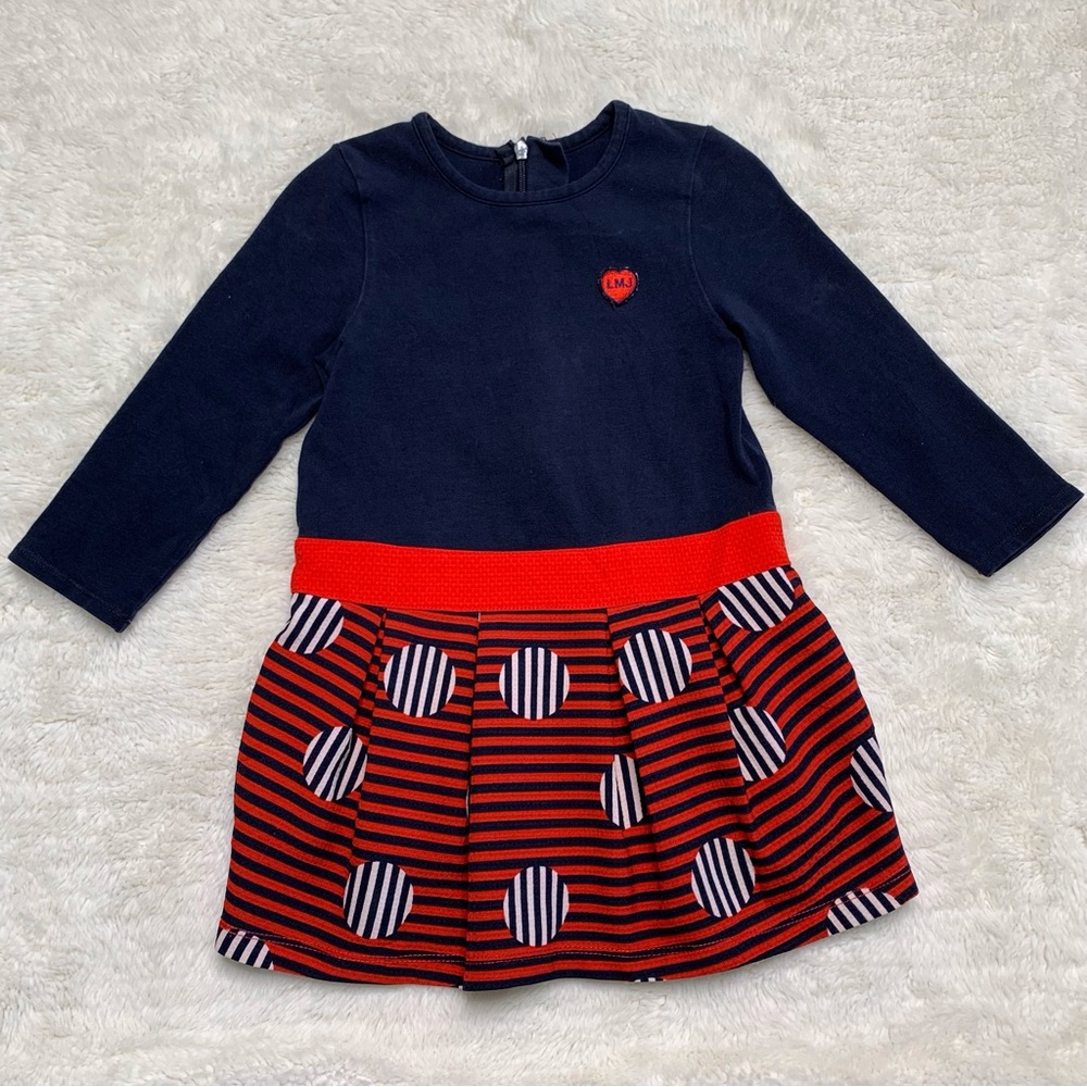 Little Marc Jacobs Girl's Blue Orange Stripes Long Sleeve Geometric Dress Size 2